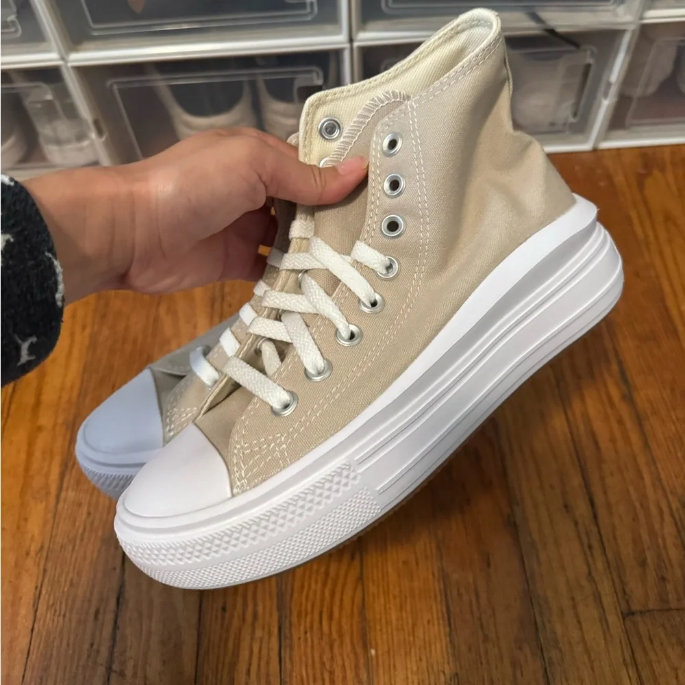 Converse Move Platform High Top Sneakers Beige and White